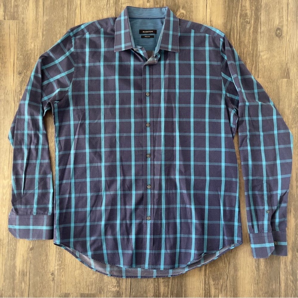 Bugatchi Uomo Men’s Shaped Fit Collared Button Down Dress Shirt Size Large